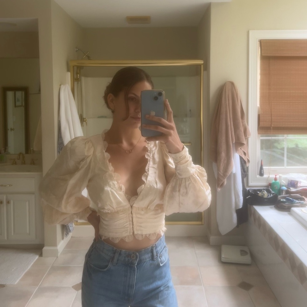 For Love & Lemons Ivory Crop Top - Pink, Small